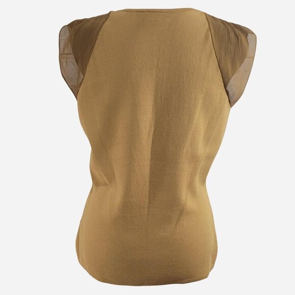 CATO Tan Sleeveless Blouse | Sheer Mesh Sleeves | Size Medium - Picture 3 of 5